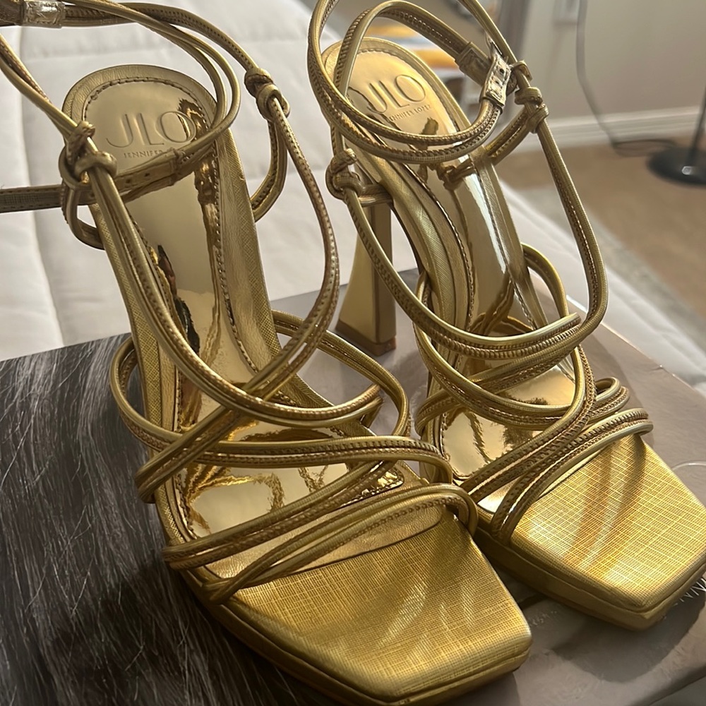 JLo Jennifer Lopez Gold Strap Heels
